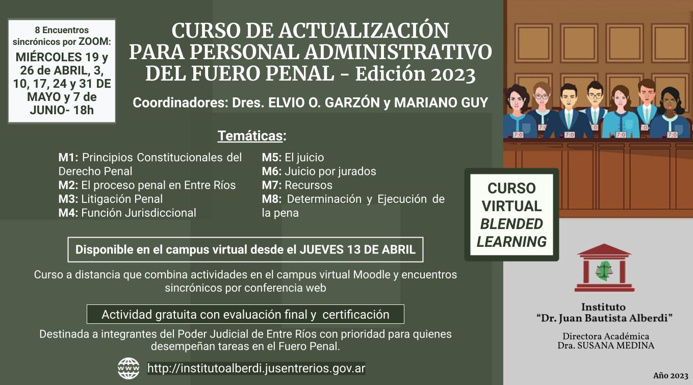 CURSO DE ACTUALIZACIÓN PARA PERSONAL ADMINISTRATIVO DEL FUERO PENAL –  Edición 2023 – Instituto Alberdi