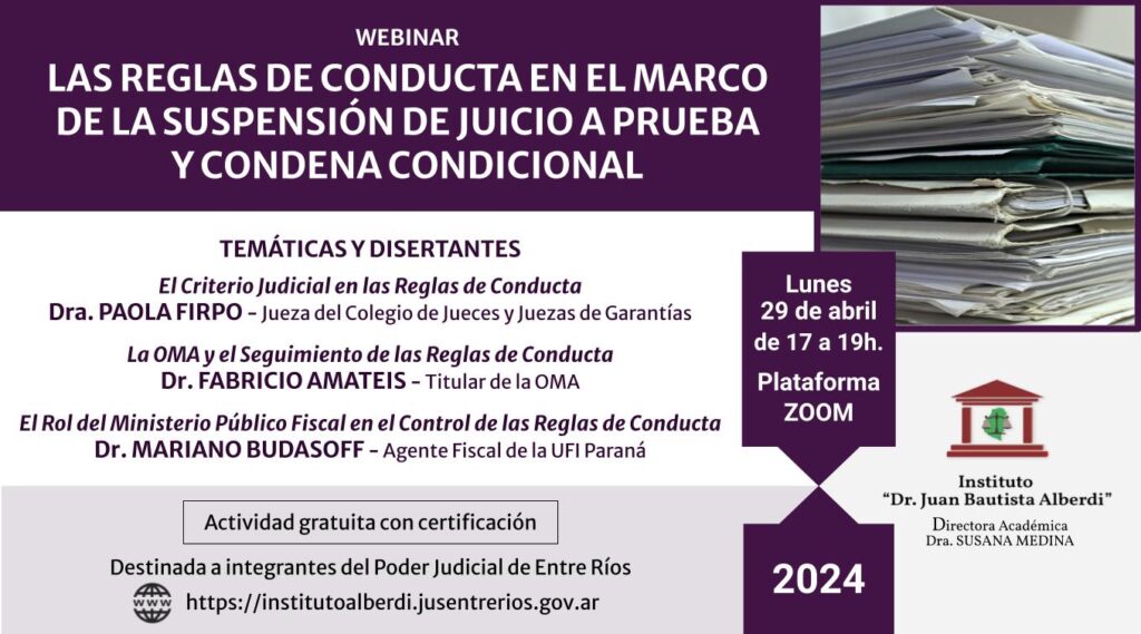 Webinar LAS REGLAS DE CONDUCTA EN EL MARCO DE LA SUSPENSIÓN DE JUICIO A ...